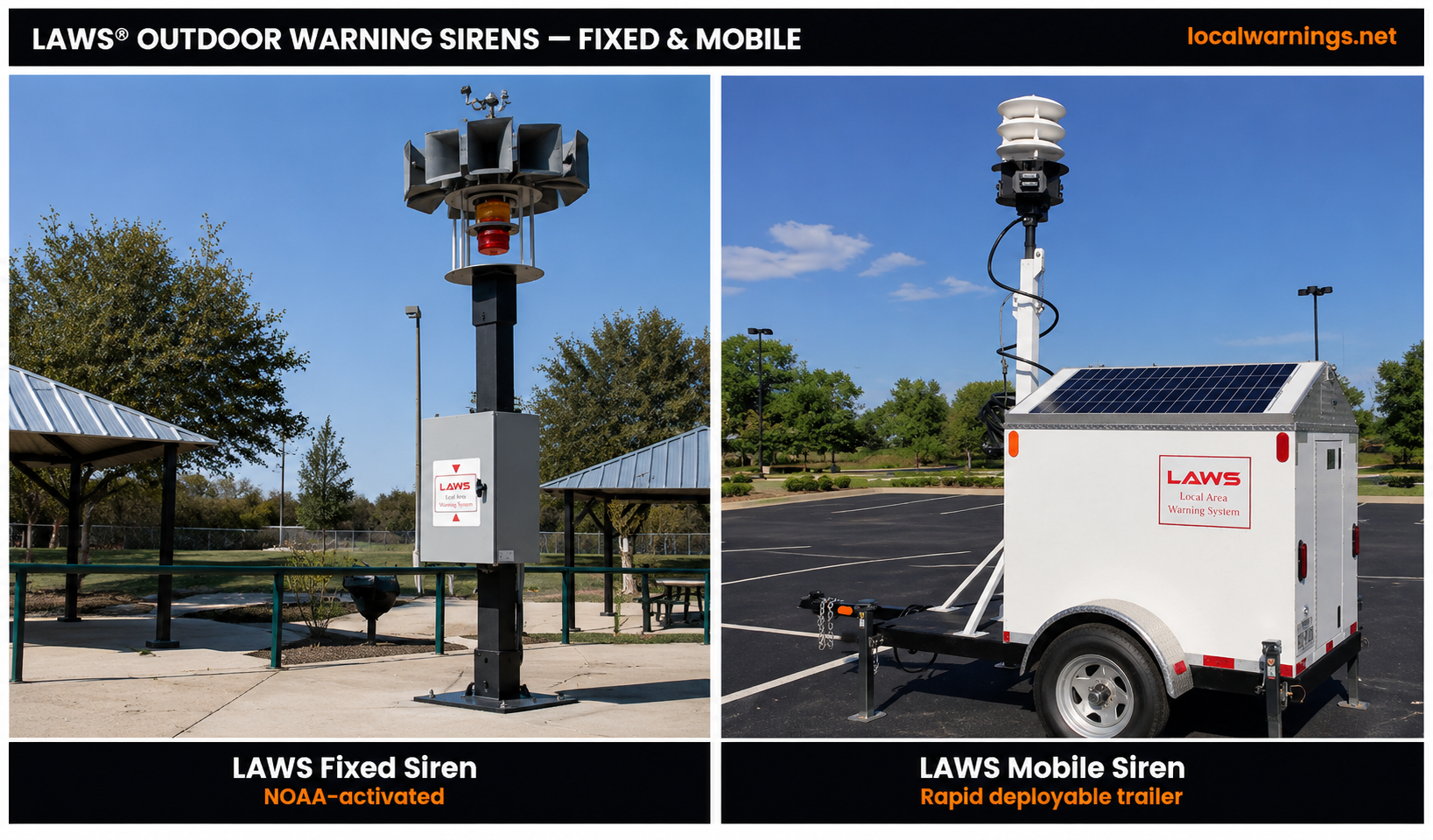 LAWS fixed pole siren and mobile trailer siren