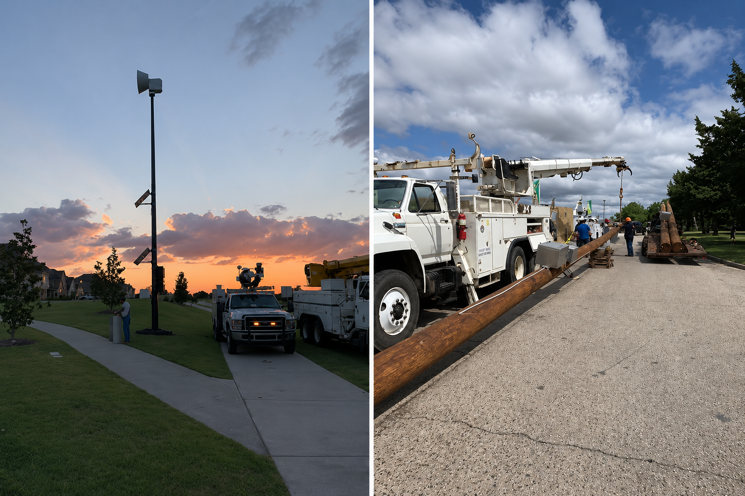 Outdoor warning system installed at dusk