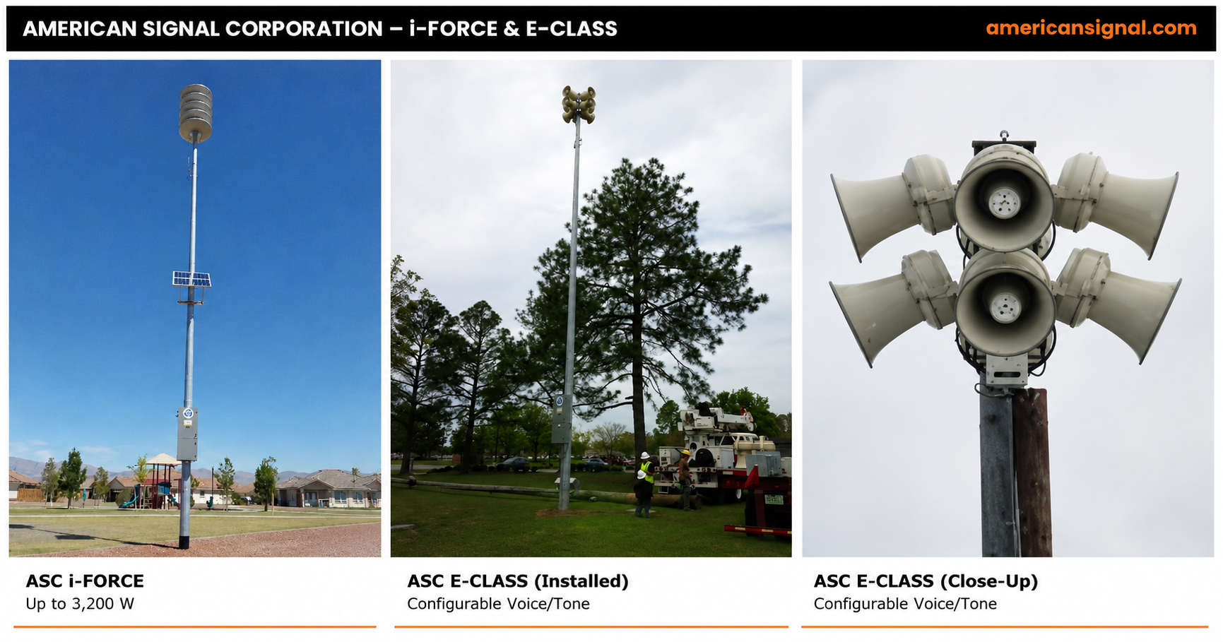 American Signal i-FORCE and E-Class giant voice speaker arrays