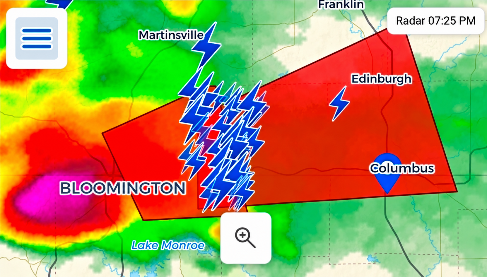 Weather alert map and tornado warning interface